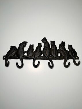 Cast Iron Cat Wall Hook Rack | Vintage Style Cat Lover Decor